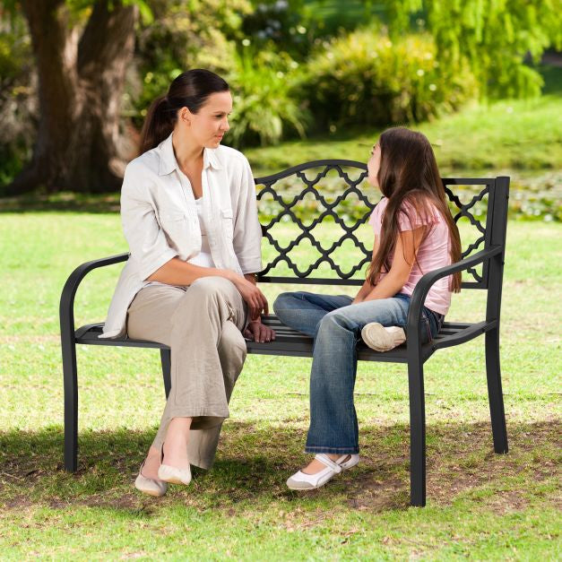 50-Inch Garden Bench, Cast Iron and Steel Slats, 500 lb