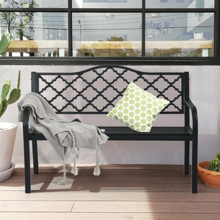 50-Inch Garden Bench, Cast Iron and Steel Slats, 500 lb