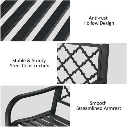 50-Inch Garden Bench, Cast Iron and Steel Slats, 500 lb
