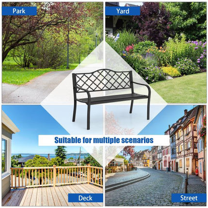 50-Inch Garden Bench, Cast Iron and Steel Slats, 500 lb