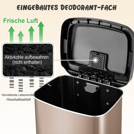 50L Kitchen Trash Can with Soft Closing Lid & Deodorization Compartment Waste Bin Rose Gold