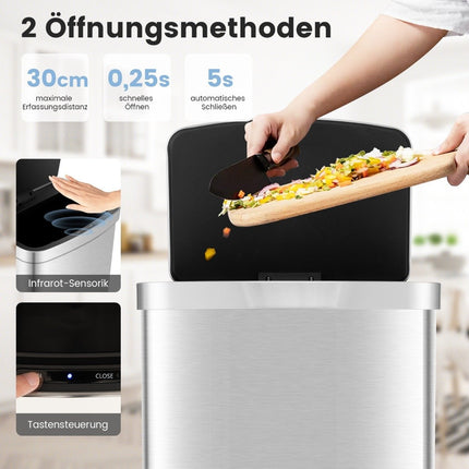 50L Sensor Trash Can, Stainless Steel, Odor Control