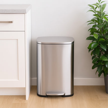 50L Stainless Steel Pedal Bin – Soft-Close Lid