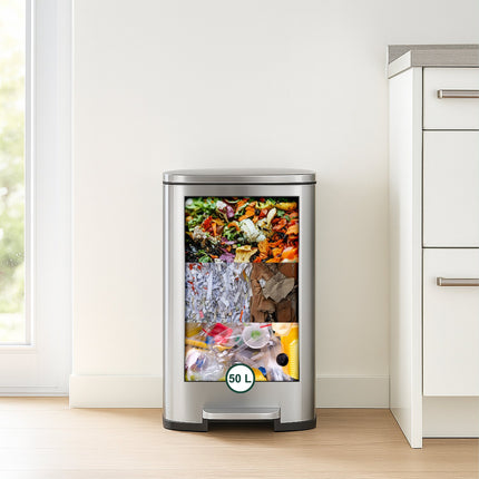 50L Stainless Steel Pedal Bin – Soft-Close Lid
