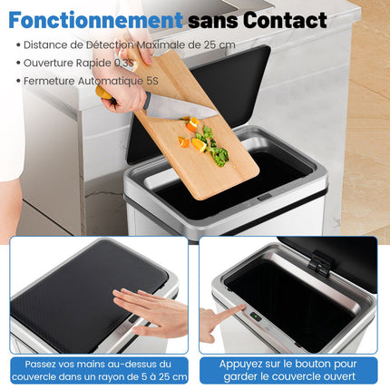 50L Touchless Motion Sensor Stainless Steel Trash Can