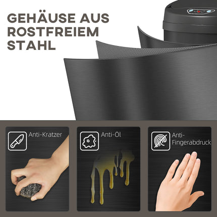 50L Touchless Stainless Steel Trash Can, Soft-Close