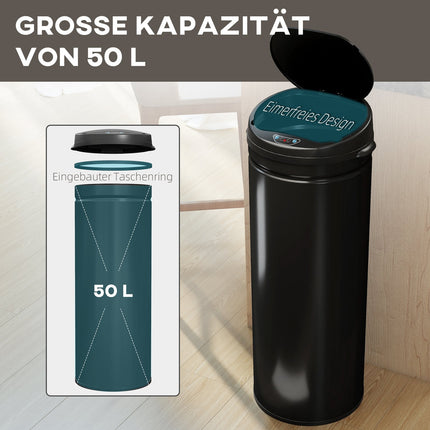 50L Touchless Stainless Steel Trash Can, Soft-Close