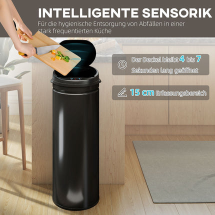 50L Touchless Stainless Steel Trash Can, Soft-Close