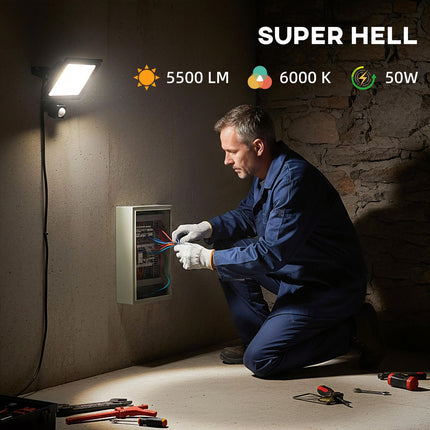50W Adjustable Work Light, 3 Modes, Aluminum, Black