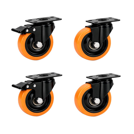 50 mm Swivel Castors, Set of 4, Steel & PVC Wheels