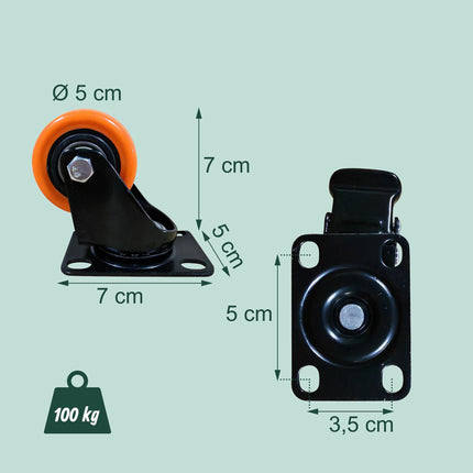 50 mm Swivel Castors, Set of 4, Steel & PVC Wheels