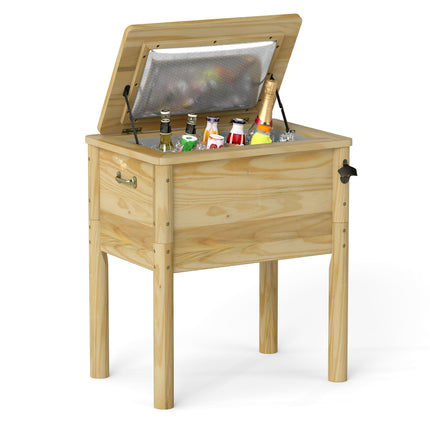 51L Wooden Outdoor Cooler with Handles & Opener