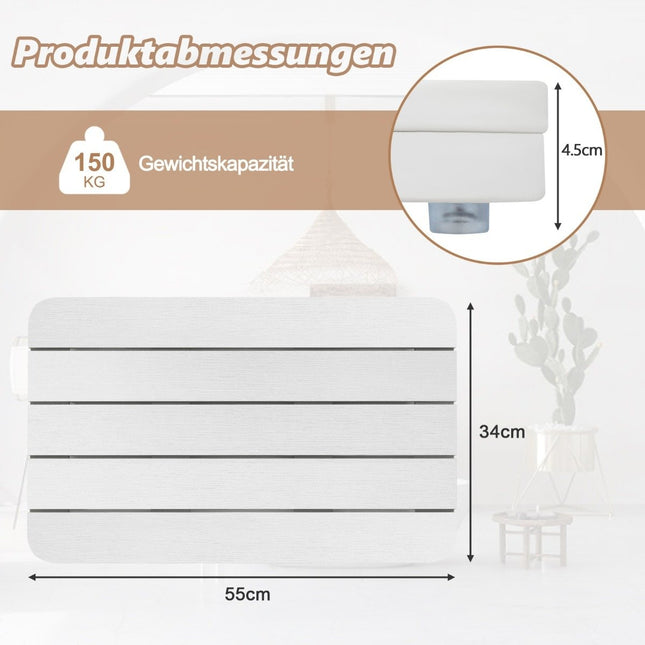 55 x 34 cm toilet mat made of Hips wood design, bath mat, can hold up to 150 kg, white, corrosion-resistant, rust-proof, durable