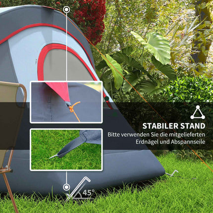 5-6 person gray camping tunnel tent with poles - polyester
