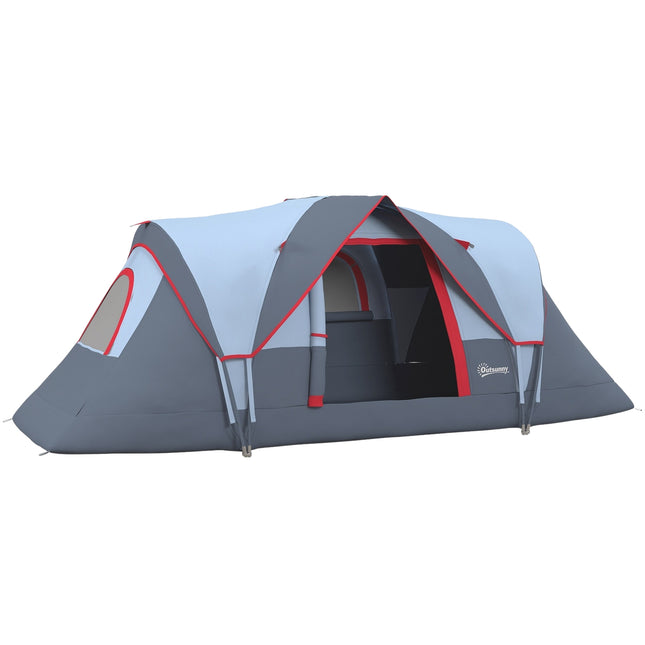 5-6 person gray camping tunnel tent with poles - polyester