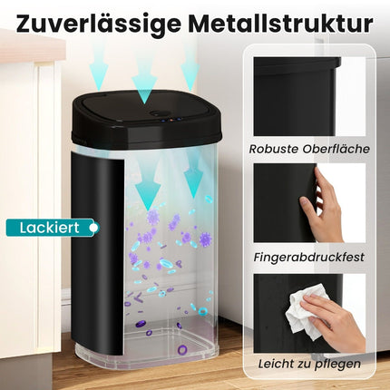 58L Sensor Trash Can, Dual-Zone, Black Metal