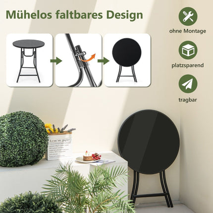 Ø 59 cm round bistro table with table top made of tempered glass and robust metal frame