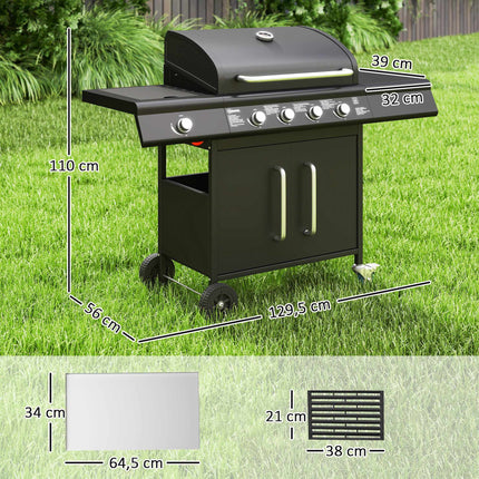 5-Burner Gas Grill with Side Burner, Black, 2394 cm²