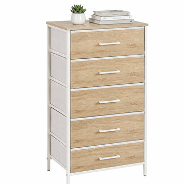 5-Drawer Fabric Chest, Wood Look, 94x45x30 cm