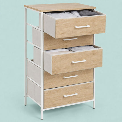 5-Drawer Fabric Chest, Wood Look, 94x45x30 cm