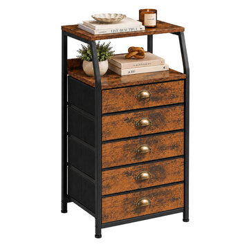 5-Drawer Fabric Chest with Shelves – Brown, Black