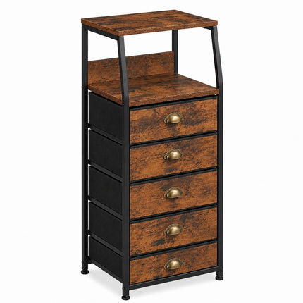 5-Drawer Fabric Chest with Shelves – Brown, Black