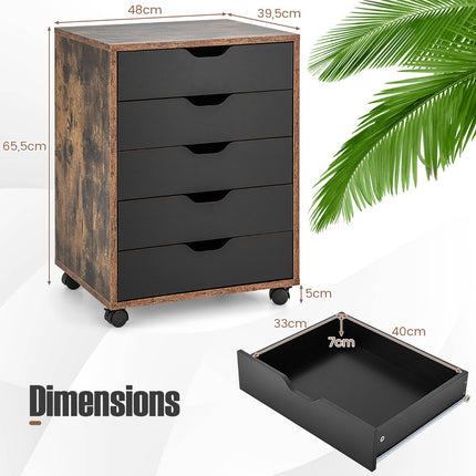 5-Drawer Mobile Filing Cabinet With Wheels, Engineered Wood