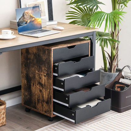 5-Drawer Mobile Filing Cabinet With Wheels, Engineered Wood