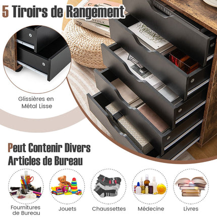 5-Drawer Mobile Filing Cabinet With Wheels, Engineered Wood