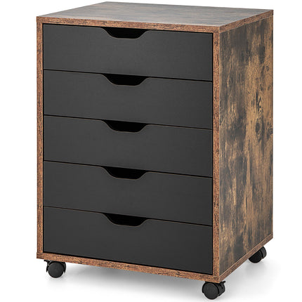 5-Drawer Mobile Filing Cabinet With Wheels, Engineered Wood