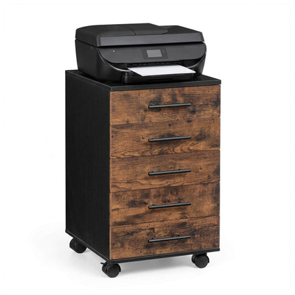 5-Drawer Mobile Office Cabinet with Castors, Brown
