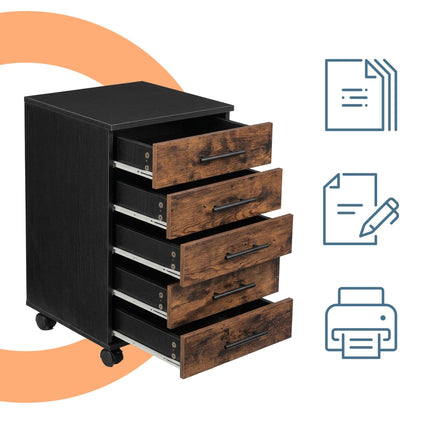 5-Drawer Mobile Office Cabinet with Castors, Brown