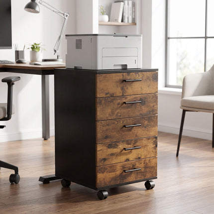 5-Drawer Mobile Office Cabinet with Castors, Brown