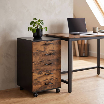 5-Drawer Mobile Office Cabinet with Castors, Brown