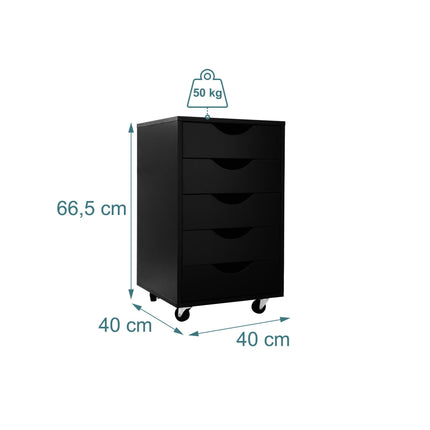 5-Drawer Mobile Office Cabinet with Lockable Wheels