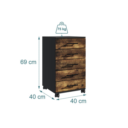 5-Drawer Rolling Cabinet with Wheels and Brakes