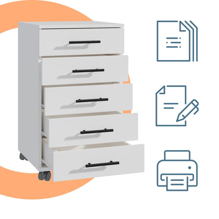 5-Drawer Rolling Office Cabinet with Wheels