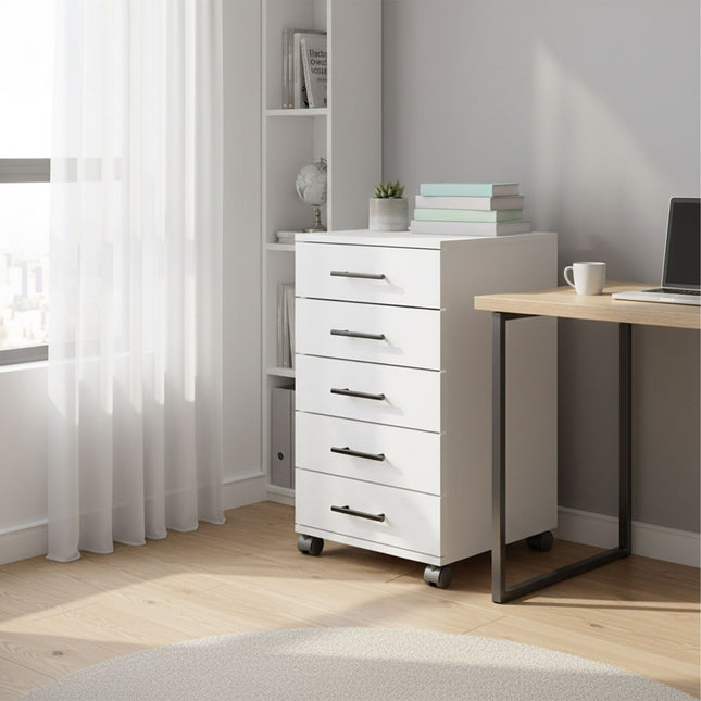 5-Drawer Rolling Office Cabinet with Wheels