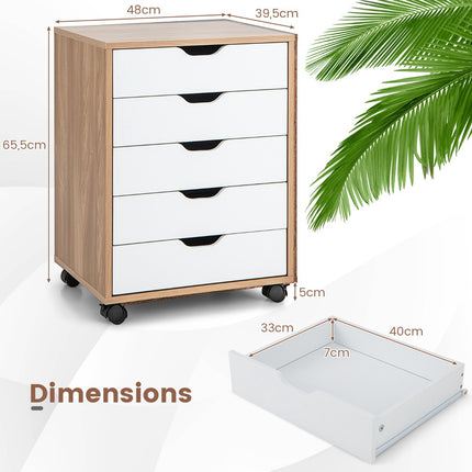 5-Drawer Rolling Storage Cabinet, Locking Casters, Natural