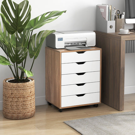 5-Drawer Rolling Storage Cabinet, Locking Casters, Natural