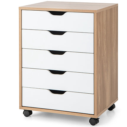 5-Drawer Rolling Storage Cabinet, Locking Casters, Natural