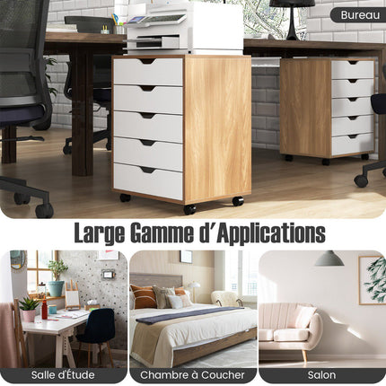 5-Drawer Rolling Storage Cabinet, Locking Casters, Natural