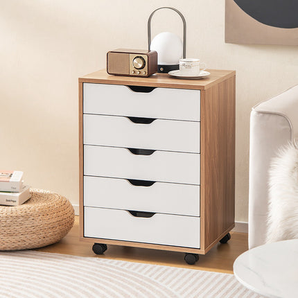 5-Drawer Rolling Storage Cabinet, Locking Casters, Natural