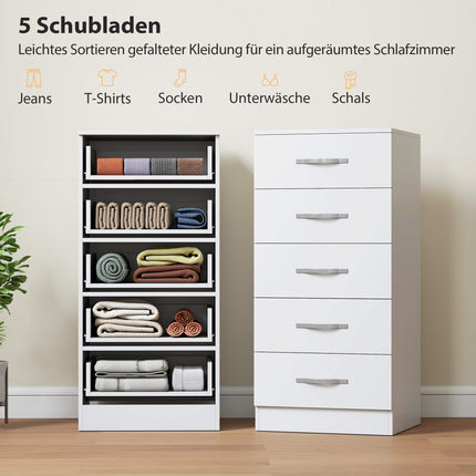 5-Drawer White Dresser, Chipboard, Space-Saving Design
