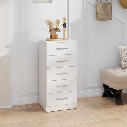 5-Drawer White Dresser, Chipboard, Space-Saving Design