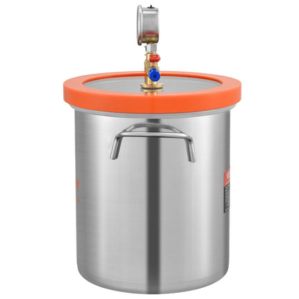 5 Gallon Vacuum Chamber, Stainless Steel, Tempered Glass Lid