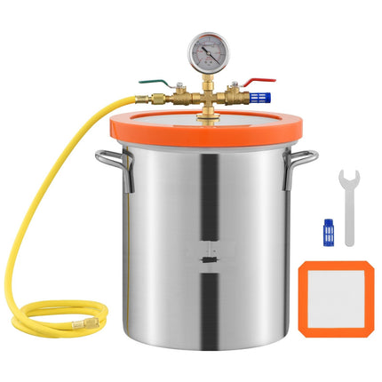 5 Gallon Vacuum Chamber, Stainless Steel, Tempered Glass Lid