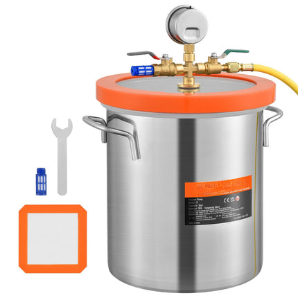 5 Gallon Vacuum Chamber, Stainless Steel, Tempered Glass Lid