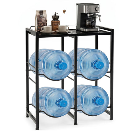 5 Gallon Water Jug Holder for 4 Bottles with Top Shelf, Black, Carbon Steel