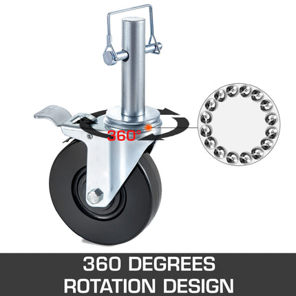 5-Inch Rubber Swivel Caster Wheels, 4-Pack, Dual Lock, 280 lb Capacity